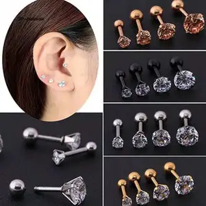 Ich 1 Pcs Anting tusuk Titanium Zircon Berlian Bentuk Tulang untuk pria WanitaAnting Stud Super Mengkilap dengan Anting Pejantan Berlian