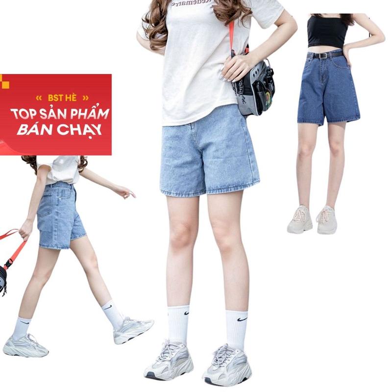 Quần Short Ngố Jean Lững Ống Rộng Lai Cuốn Phong Cách ULZZANG Nữ