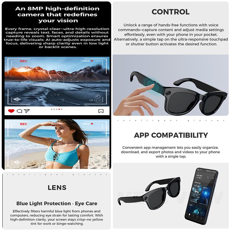 2025 New 800w HD Smart Glasses UV Protective Voice Assistant Touch Control Hands-Free Sound Surround Local Music Smart Glasses - Image 3