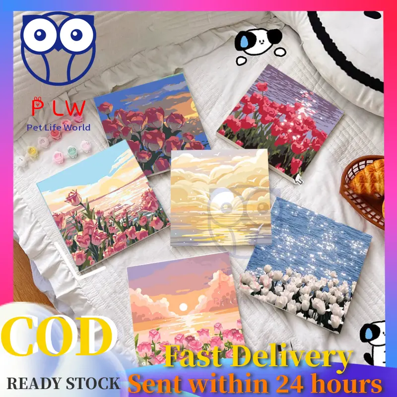 【Ready Stock】Digital Oil Paint By Numbers 20x 20cm Canvas Frame Number Painting Decor Wall Painting