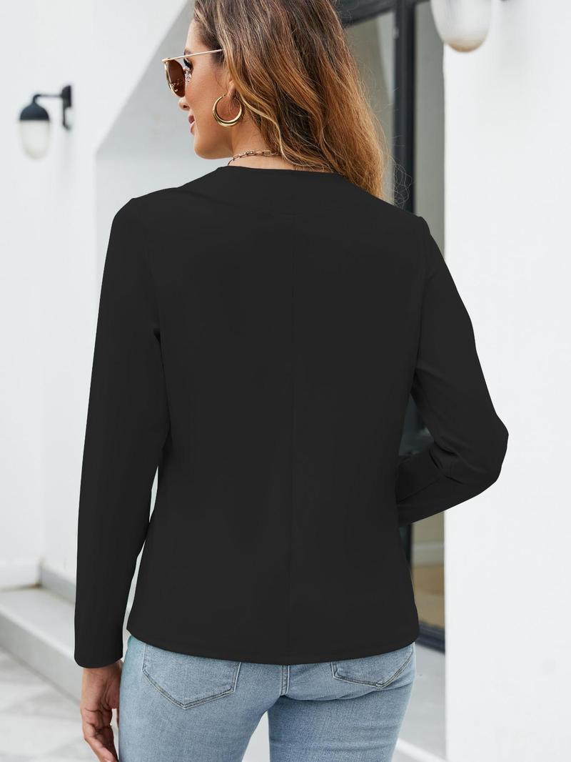 Product Introduction of 【Plus Size】 Solid Long Sleeve Open Front Jacket, Elegant Outerwear for Work Office Business, Women's Plus Clothing for Spring 6