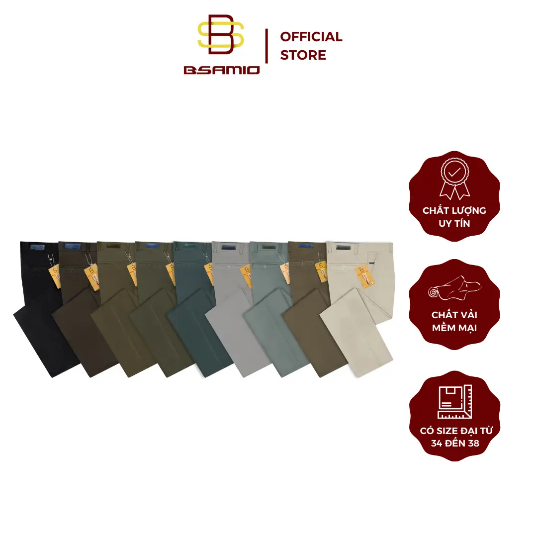 Quần Kaki Trung Niên Nam BSAMIO Ống Suông Vải Mềm Màu Sắc Trang Nhã Có Size Đại Từ 28 Đến 38 Menswear Ong