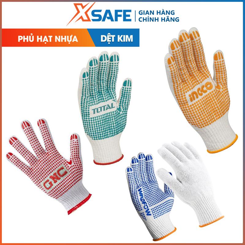  Găng tay dệt kim phủ hạt nhựa PVC chống trơn trượt và bám dính dùng khiêng vác vận chuyển hàng hóa sửa chửa 