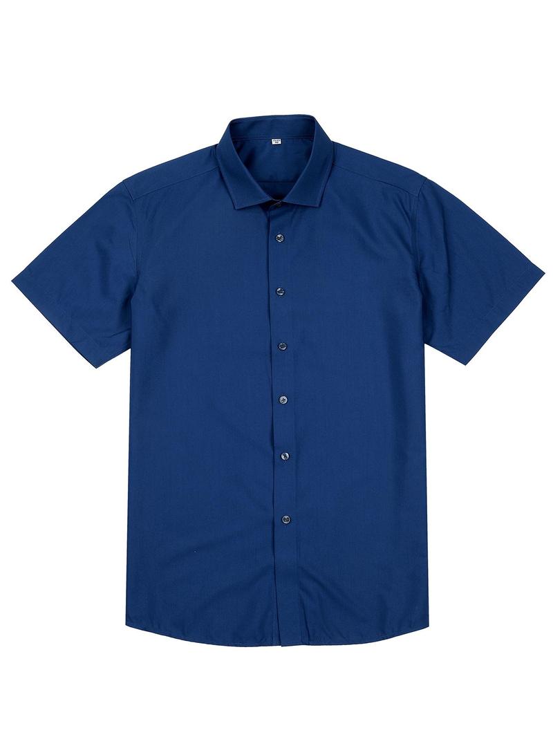 Product Introduction of Men's Solid Color Button Front Shirt, Casual Comfortable Short Sleeve Collared Top for Summer, Fashion Men's Clothes for Outdoor Activities 14