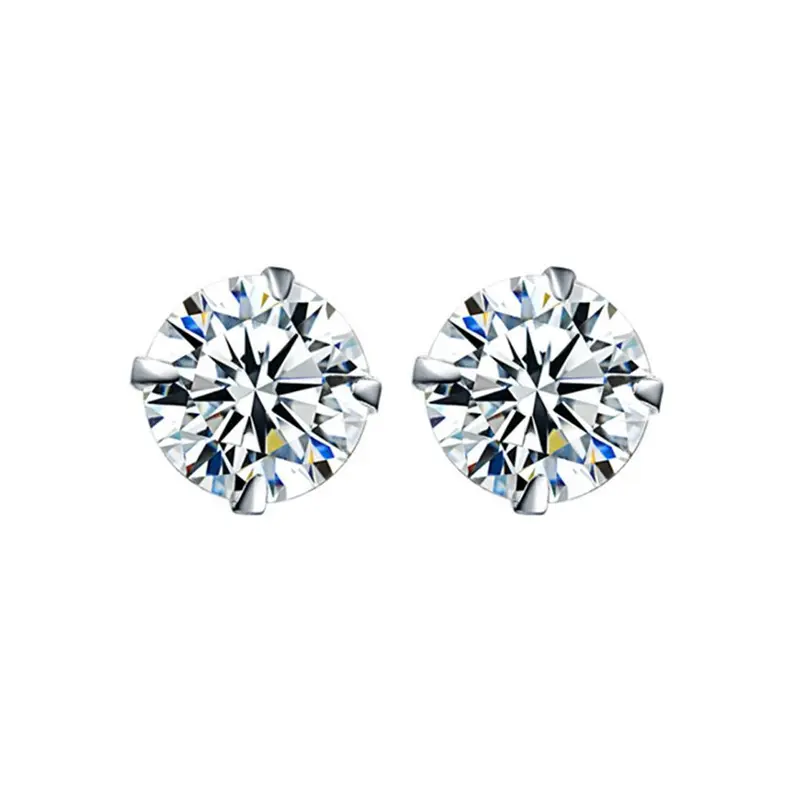 Bông Tai Zircon, Kim Bạc, Thiết Kế Bốn Chấu, Dành Cho Nam Và Nữ, Đơn Giản Và Dễ Phối Đồ Thích Hợp Để Ngủ, H1P4 8