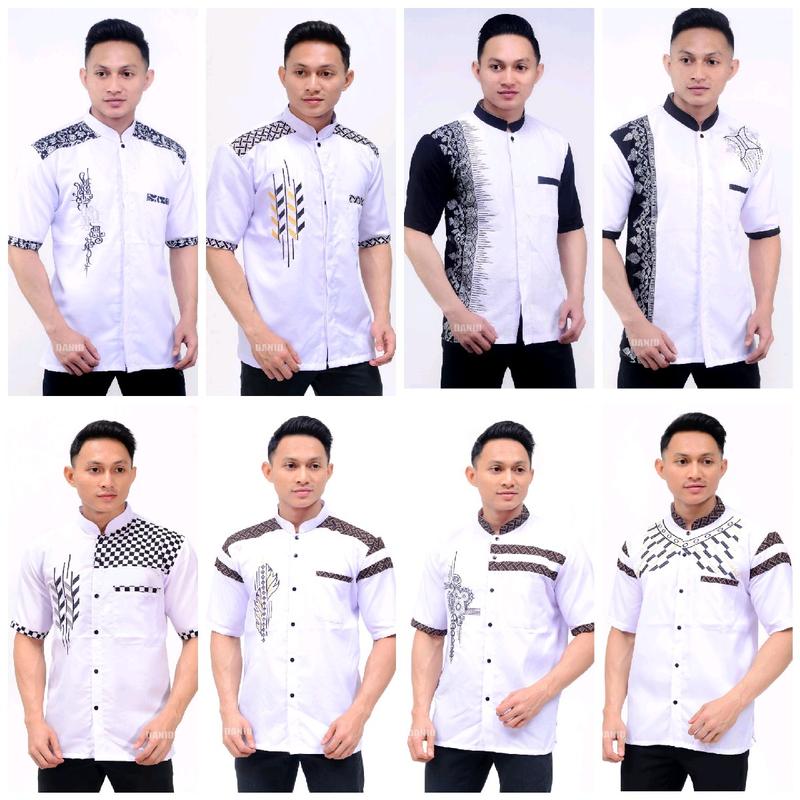 BAJU KOKO PRIA BORDIR PUTIH LENGAN PENDEK TERBARU TH 2023 Katun muslim formal muda dewasa Motif Kurta 1