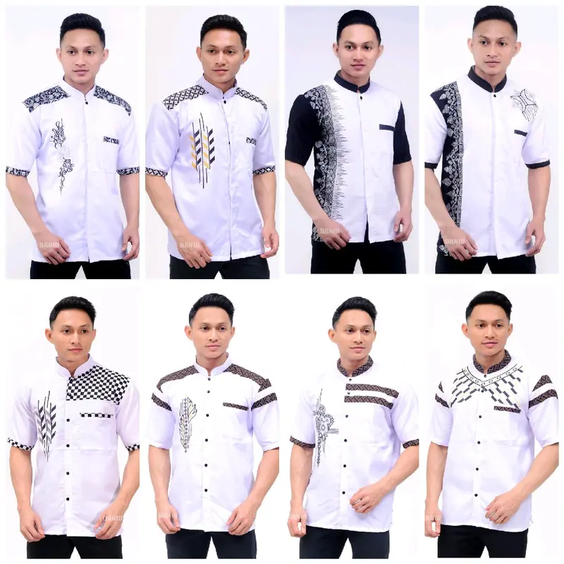 BAJU KOKO PRIA BORDIR PUTIH LENGAN PENDEK TERBARU TH 2023 Katun muslim formal muda dewasa Motif Kurta 0