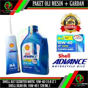 Paket oli mesin SHELL AX7 SCOOTER MATIC 10W-40 (0.8L) & Oli gardan SHELL GEAR (120ML)