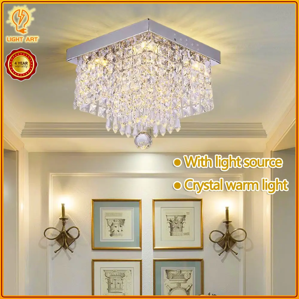 European Style LEDChandelier Ceiling Light in Simple Round Crystal for Elegant Living Room, Bedroom, Kitchen, and Corridor