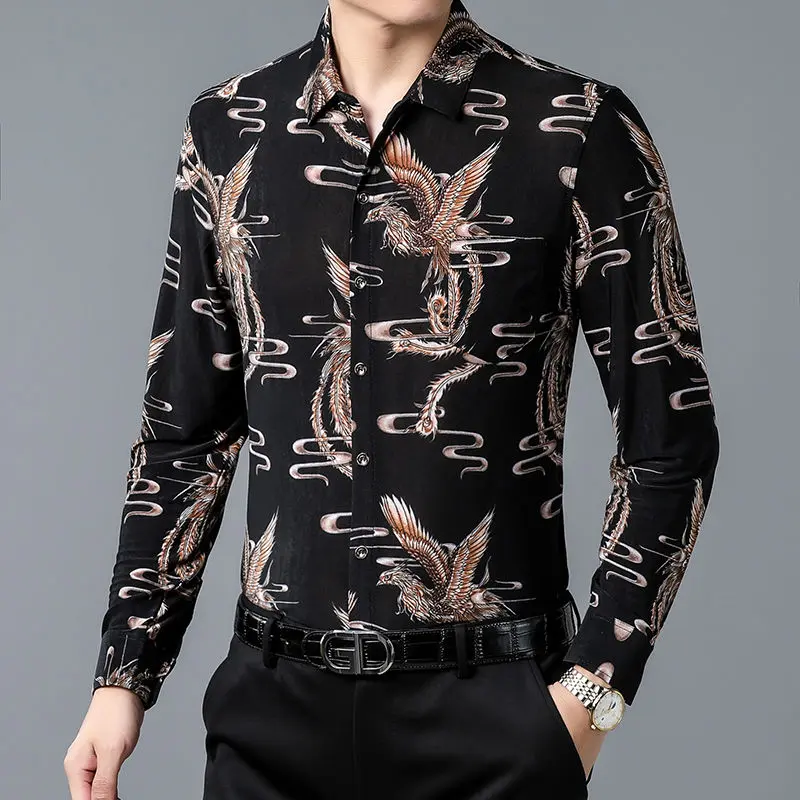 Áo Sơ Mi In Họa Tiết, Dành Cho Nam Giới, Tay Áo Dài, Mùa Thu Và Mùa Xuân Mới, In Bronzing, Ngoại Cỡ, Thích Hợp Cho Nam Giới Trẻ Trung Và Trung Niên, Không Sắt, Áo Sơ Mi 5