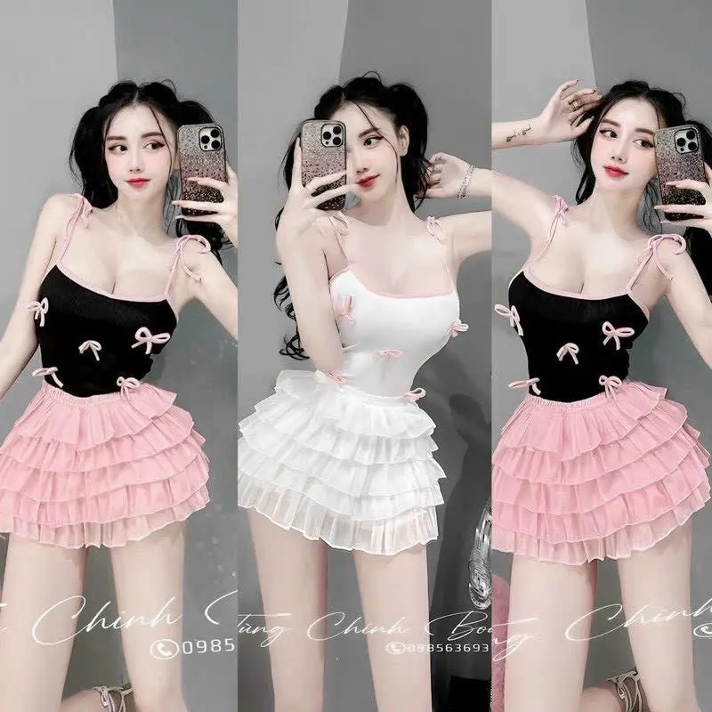 Áo 2 dây phối nơ dễ thương 2 màu bazic