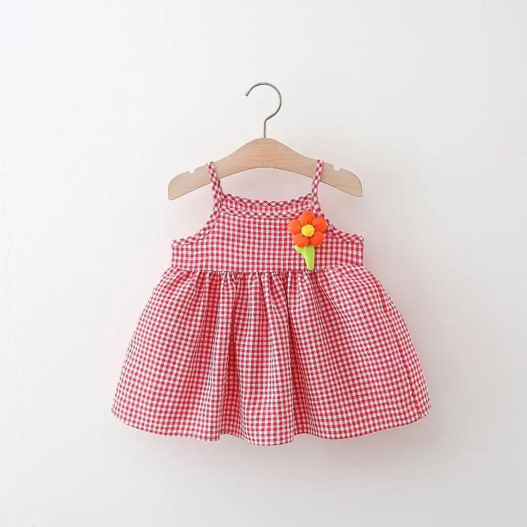 Summer New Baby Girl Dress Flower Grid Children's Strap Dress 0-3 Year Old Girls' Clothing