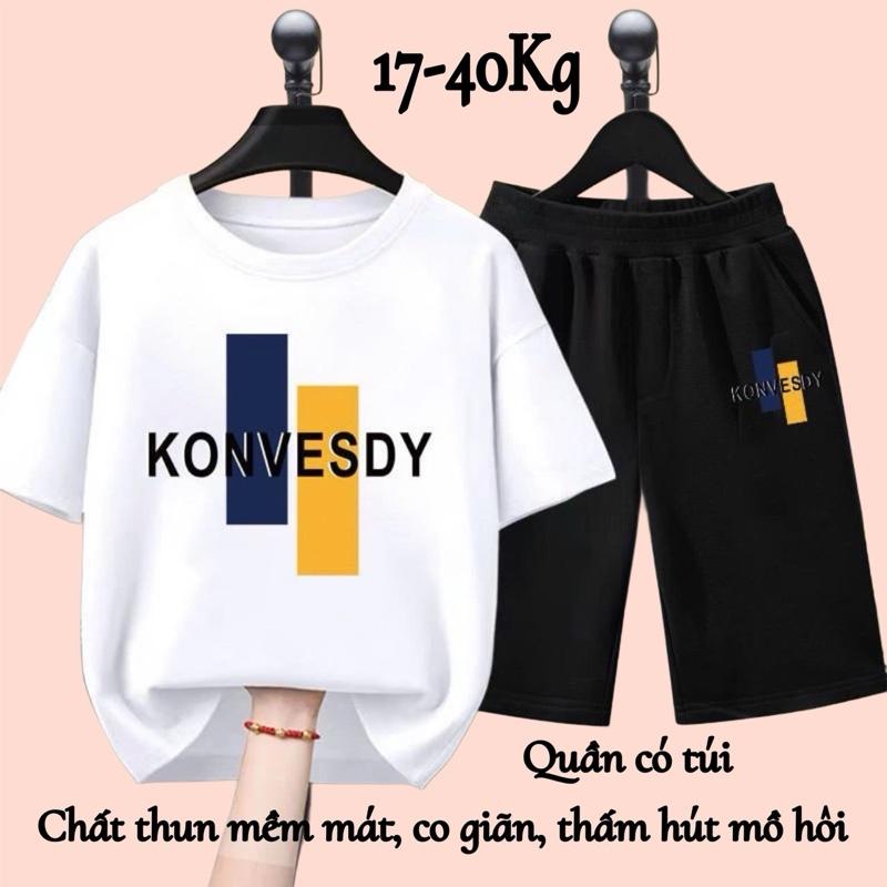Bộ đồ bé trai mùa hè size đại từ 17 đến 40kg, chất thun lạnh co giãn, mềm mát, phong cách Hàn Quốc cho bé trai từ 5 đến 14 tuổi mã 41 (chữ Konvesdy)