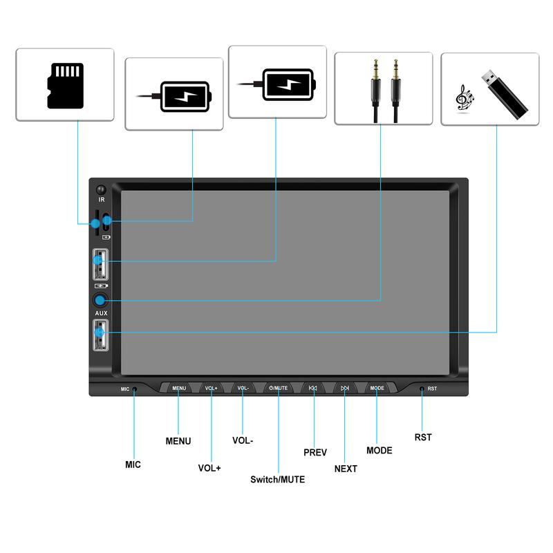 Product Introduction of Compatible with 7inch Dual-Socket MP5 Player - Wireless CarPlay with Microphone for Car Central Control Integrated System 51
