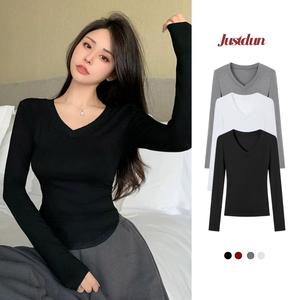 (Xả kho) Áo cổ tim tay dài ôm body cotton Justdun E50