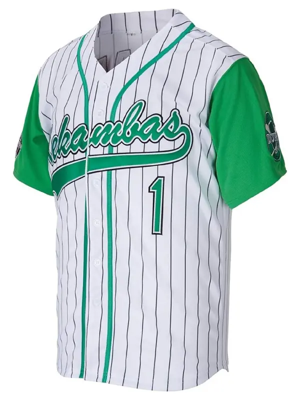 Men's Letter & Number Embroidery V Neck Baseball Jersey, Loose Striped Print Short Sleeve Button Sports T-shirt, Casual Breathable Baseball Jersey for Outdoor Sports 4