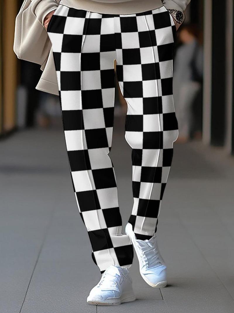 Product Introduction of Men's Regular Fit Geometric Print Drawstring Waist Pants, Casual Style Comfy Pocket Straight Leg Trousers for Fall & Winter, Men's Bottoms for Daily Wear 3