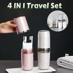 Vinnatsu 4 IN 1 Peralatan Perjalanan Travel Set Portable Untuk Travel Mugs Travel Toiletries Premium Kotak Sikat Gigi Tempat Sabun Cair Odol Aksesoris Bonus Pengait Tas Gelas