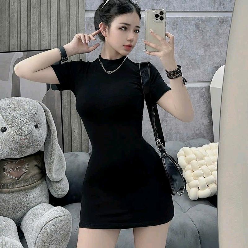 Đầm thun tay ngắn cổ tròn đơn giản thanh lịch 3
