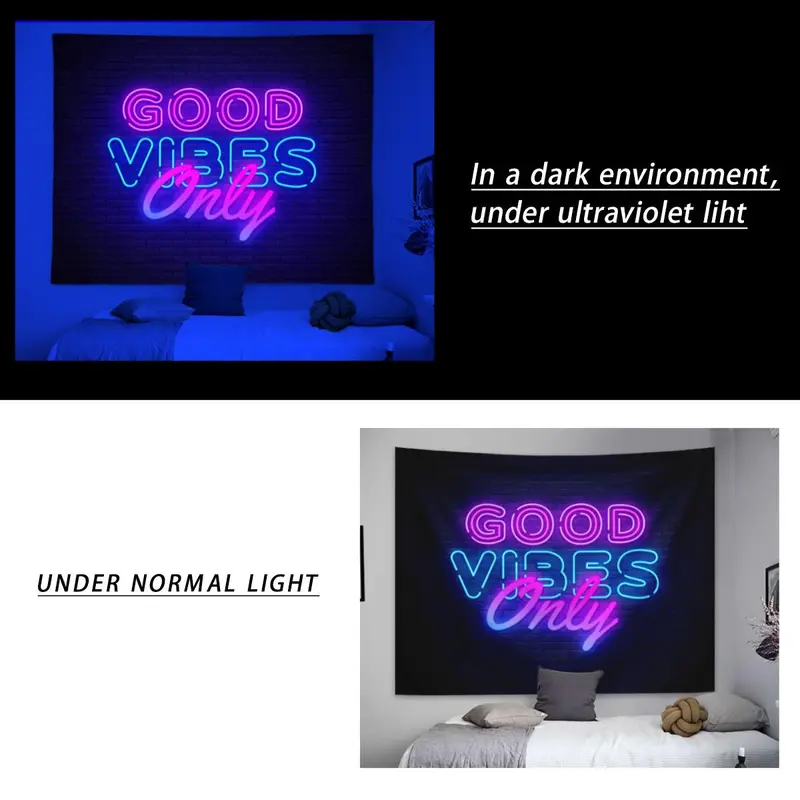 Letter Landscape Pattern Fluorescent Tapestry with Installing Accessories, 1 Count Wall Hanging Black Light Tapestry for Home Living Room Bedroom Decoration, Interior Design 2