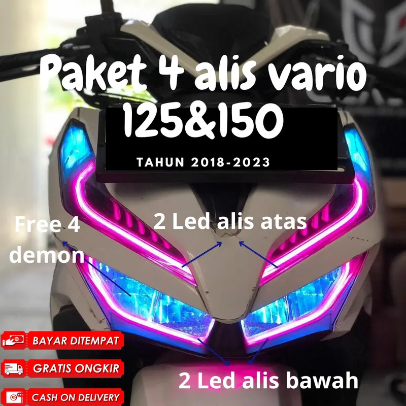 PAKET LED Alis vario 125 & 150 l 4 Led Alis Free Demon Eye  Lampu Motor 0
