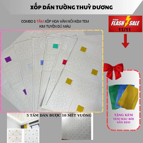 COMBO 5 tấm xốp  nhũ tem kim tuyến đủ màu sẵn keo bóc là dán lên tường sang trọng sạch sẽ Decor Decor Phòng Trang Trí Nhà Decal chống mốc phòng bếp