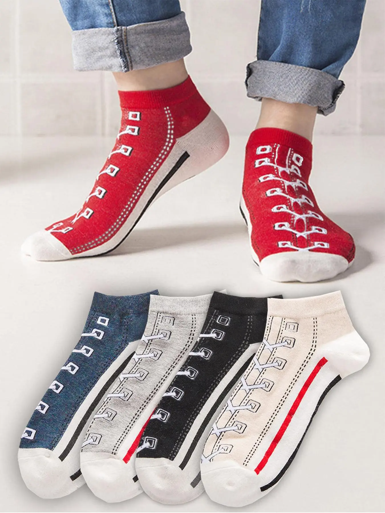 Men's Graphic Ankle Socks, Casual Comfy Breathable Low Cut Socks for Daily Wear, 5 Pairs Knit Anklets for Men, Summer Men's Socks & Hosiery, Socks for Men, Mens Clothing