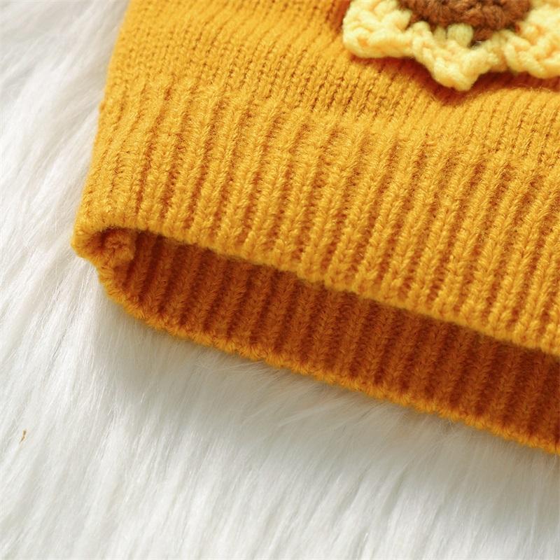 Product Introduction of Girls Knitted Fashion Sweater Casual Warm Sunflower Long Sleeve Button Cardigan Infant Knitwear for Toddler 45