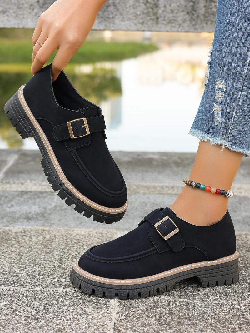 Product Introduction of Women's Fashionable Solid Color Buckle Decor Loafers, Casual Comfortable Shoes for Daily Wear, Female All-match Round Toe Slip on Shoes for Daily Wear, Girl 5