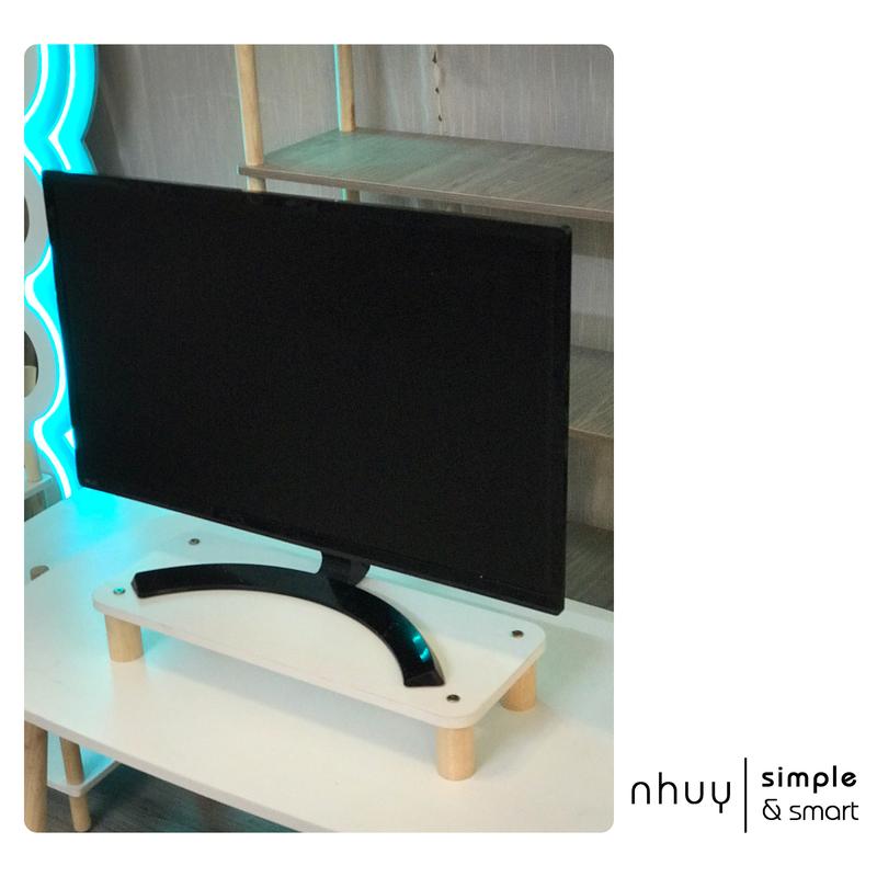Kệ kê màn hình máy tính lắp ráp đơn giản, chân kệ gỗ tự nhiên, giá để máy tính