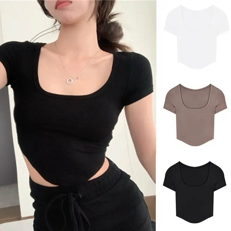 WOMEN'S fashion style irregular sexy tight slim short sleeve crop top[6718]