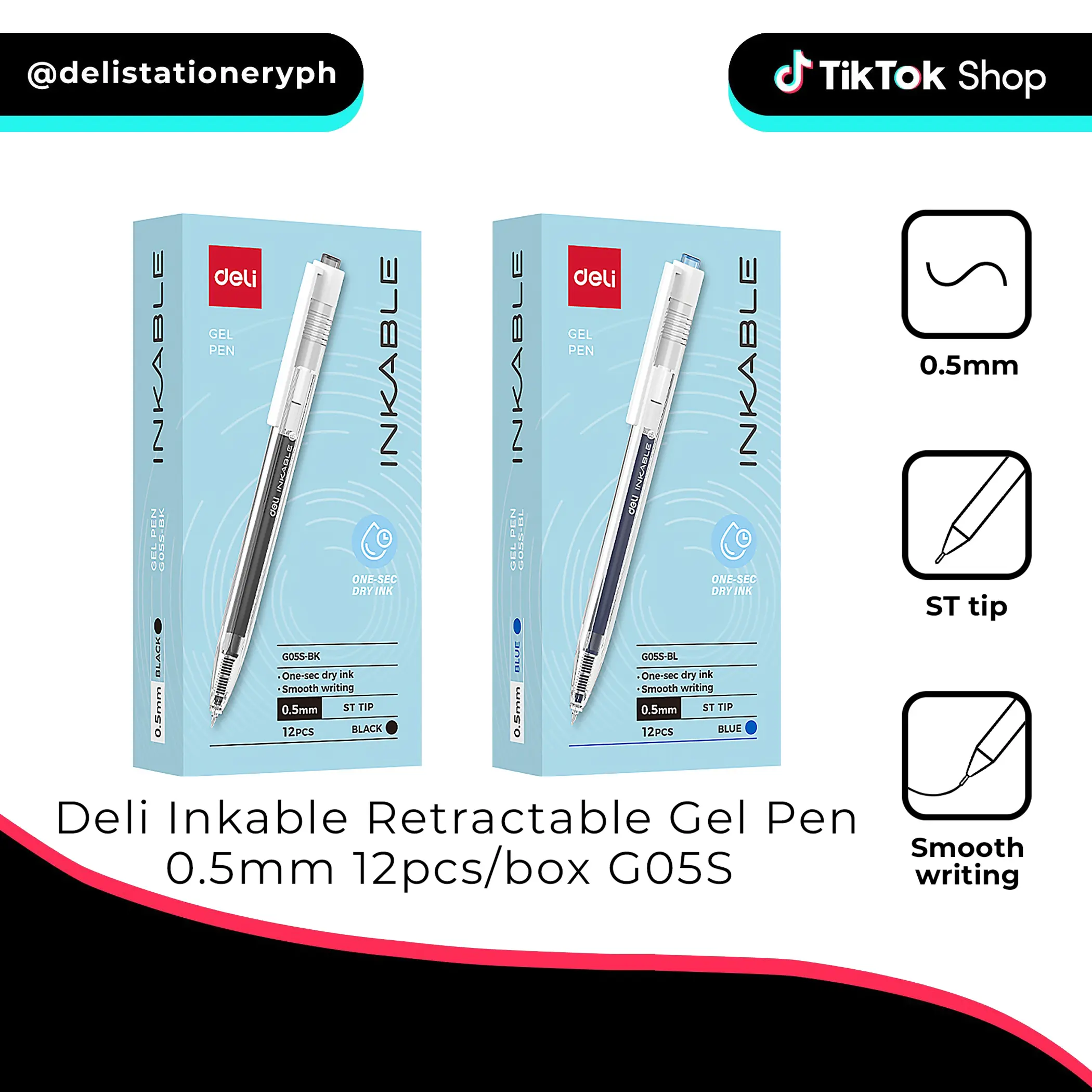 Deli G05S Inkable Retractable Gel Pen 0.5mm 12pcs/box - TikTok Shop ...