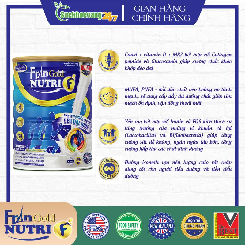 Sữa y tế FranGoldNutri F giúp phòng ngừa loãng xương, tái tạo sụn khớp, dùng được cho người tiểu đường - Lon 900g 3