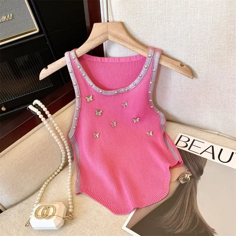 Áo Vest Dệt Kim, Phong Cách Cổ Điển, Sang Trọng Bướm, Dành Cho Nữ, Trang Phục Mùa Hè, Không Tay, Phong Cách Dopamine, Có Thể Mặc Ngoài Trời, Eo Thon, Áo Thích Hợp Top Women
