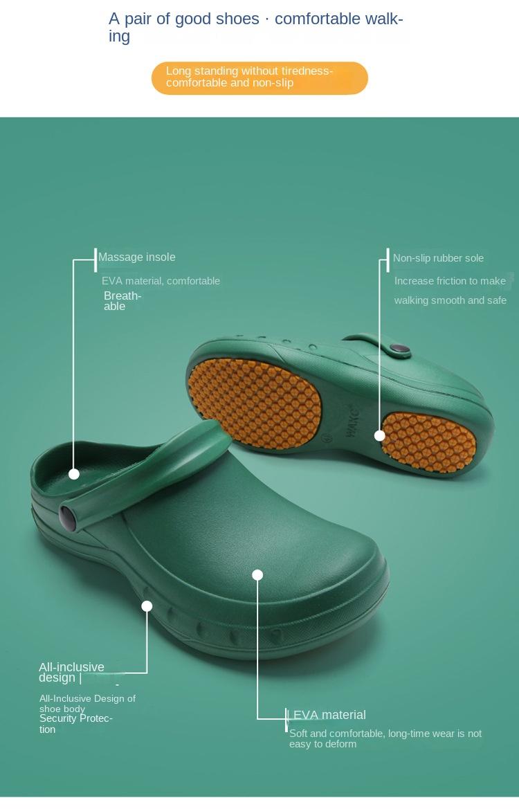 Product Introduction of Giày Đầu Bếp, Dành Cho Nam Và Nữ, Chất Liệu EVA, Dép Siêu Nhẹ, Thích Hợp Cho Bác Sĩ Và Y Tá, Giày Phẫu Thuật, Guốc Thông Gió Chống Trượt, Chống Thấm Nước Và Chống Dầu, Giày Đi Làm Đế Bằng Sandal 10