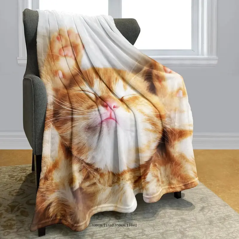Cute Cat Pattern Blanket, 1 Count Soft Warm Throw Blanket, Air-conditioned Room Blanket, Warm Nap Blanket for Home & Office & Travel 4