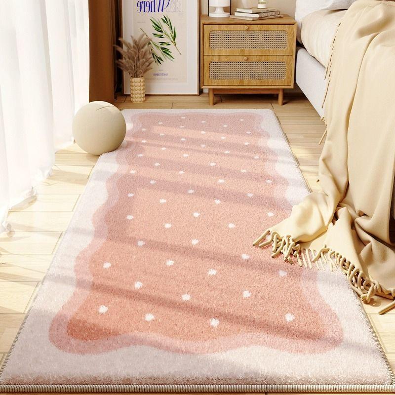 Thảm Đầu Giường Phòng Ngủ Chính, Phong Cách Kem, Hình Dạng Bất Đối Xứng Làm Bằng Cashmere, Thảm Trải Sàn, Có Thể Giặt Bằng Máy, Thích Hợp Cho Phòng Khách, Bàn Sofa Và Thảm 4