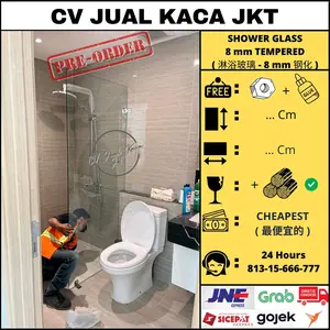 Kaca Mati Shower 10mm Tempered Sekat Kamar Mandi Free Ongkir
