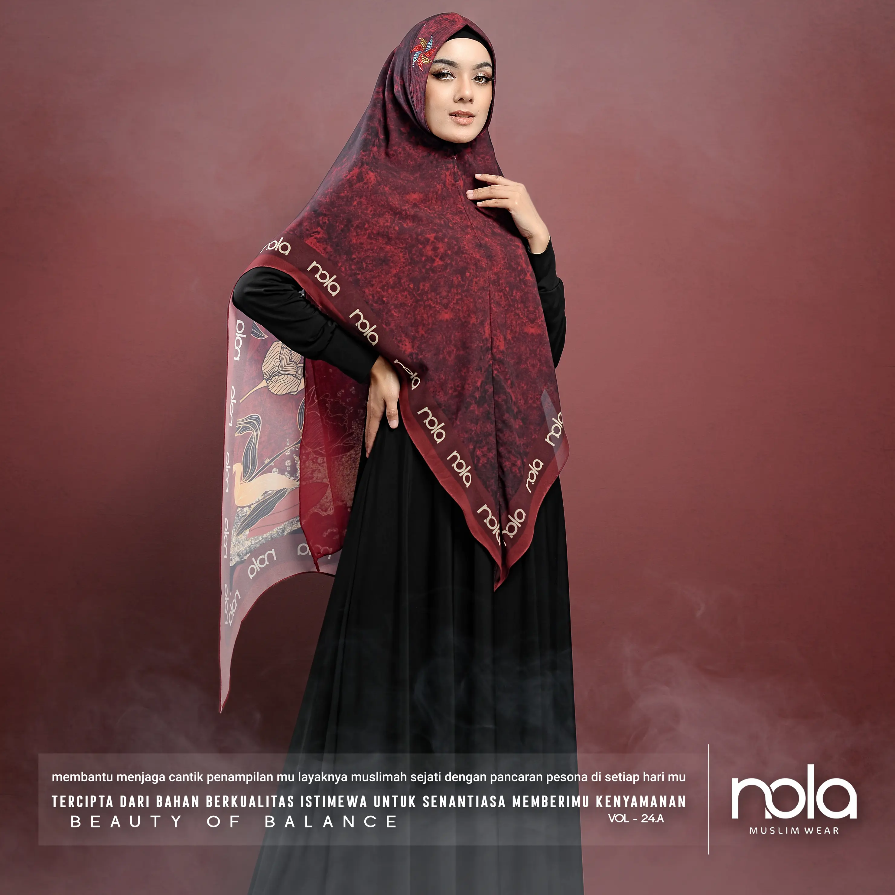 NOLA-Khimar Syar`i Jumbo Printing Premium Vol 24 Hijab Muslim 2 Layer Payet Kerudung Instan Ceruty Doll Syari Wanita Hitam