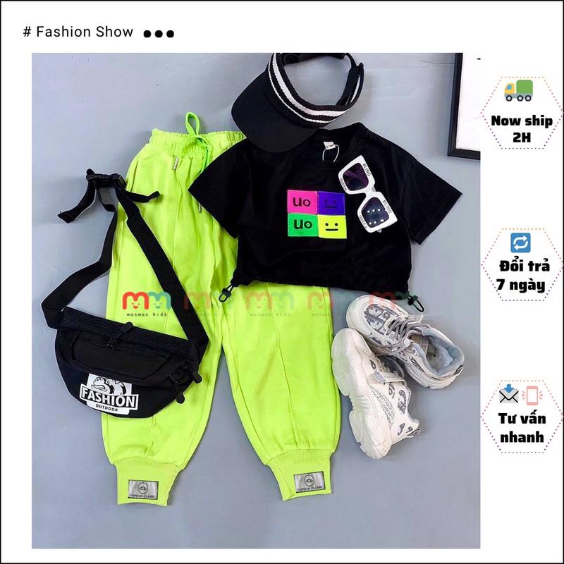 Đồ Nhảy Cho Bé Gái Hiphop Đường Phố, Áo Croptop Dây Rút Phối Quần Jogger Da Cá Cao Cấp Cho Bé 3 đến 10 Tuổi