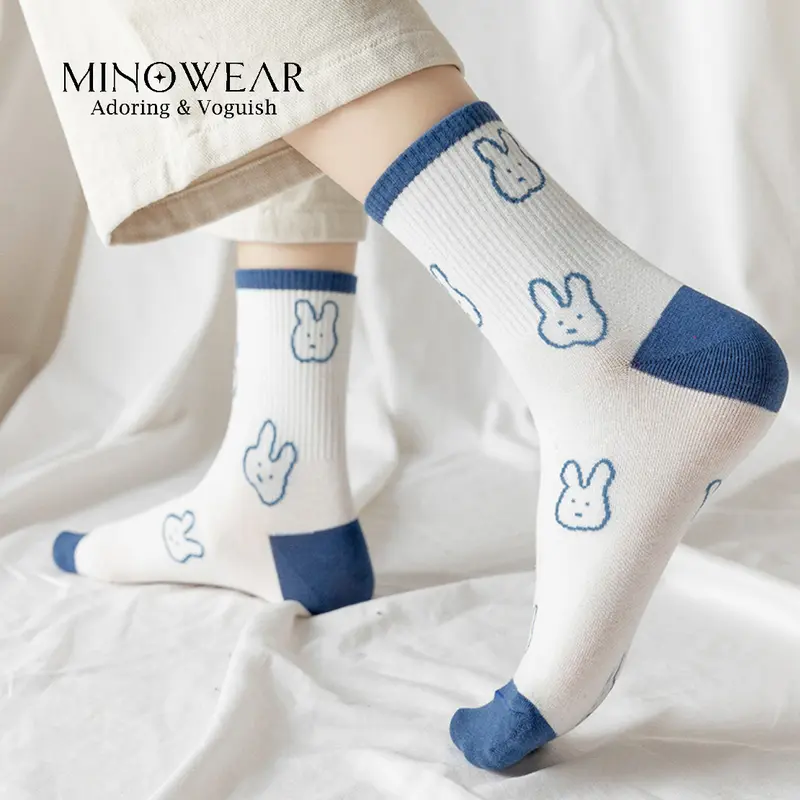 Minowear Kaos Kaki Katun Lembut Korean Japanese Cute Socks Nyaman Wanita Pendek Ankle Motif Cewek Hitam Semata 6