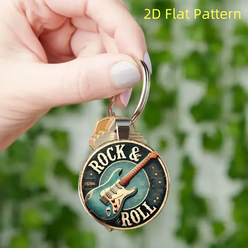 Vintage "Rock & Roll" Guitar Keychain - Zinc Alloy Pendant with Distressed Design, Perfect for Bags, Cars, Home Decor, and Gifts for Music Lovers on Holidays, Music Themed Decor | Stylish Keychain | Crafted Guitar Charm, Guitar Accessories 0