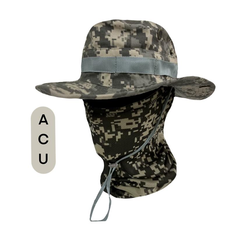 Camouflage round-edged hat Benny hat, long-distance hiking and fishing, outdoor sports, sun protection, UV protection, plaid brim and face, adjustable Benny hat and mask 4