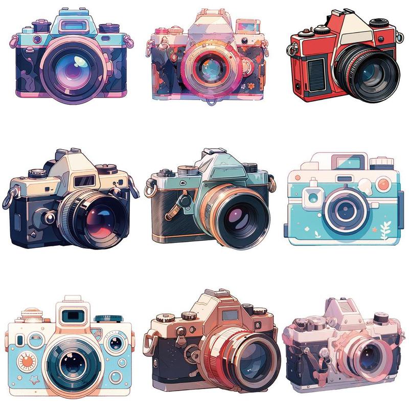 Vintage Camera Series Sticker, 50pcs/set Waterproof Self Adhesive Decor Paper, Decor Sticker for Greeting Card Water Bottle Laptop Phone Furniture 2
