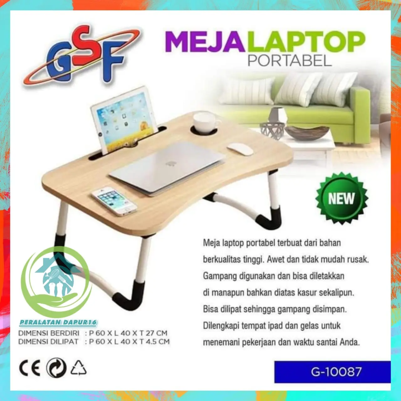 MEJA LAPTOP PORTABEL GSF G-10087 / MEJA LAPTOP DAN BELAJAR LIPAT JUMBO / MEJA SERBAGUNA / MEJA FURNITURE MURAH
