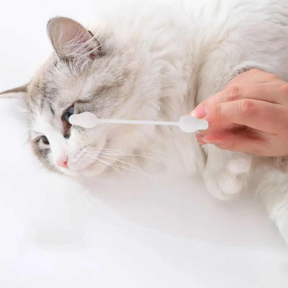 55pcs Portable Disposable Household Pet Cotton Sticks for Cats Dogs Kids Ears Cleaning Sticks Cotton Bud Buds Tip Swabs Nose Cleaning Tool