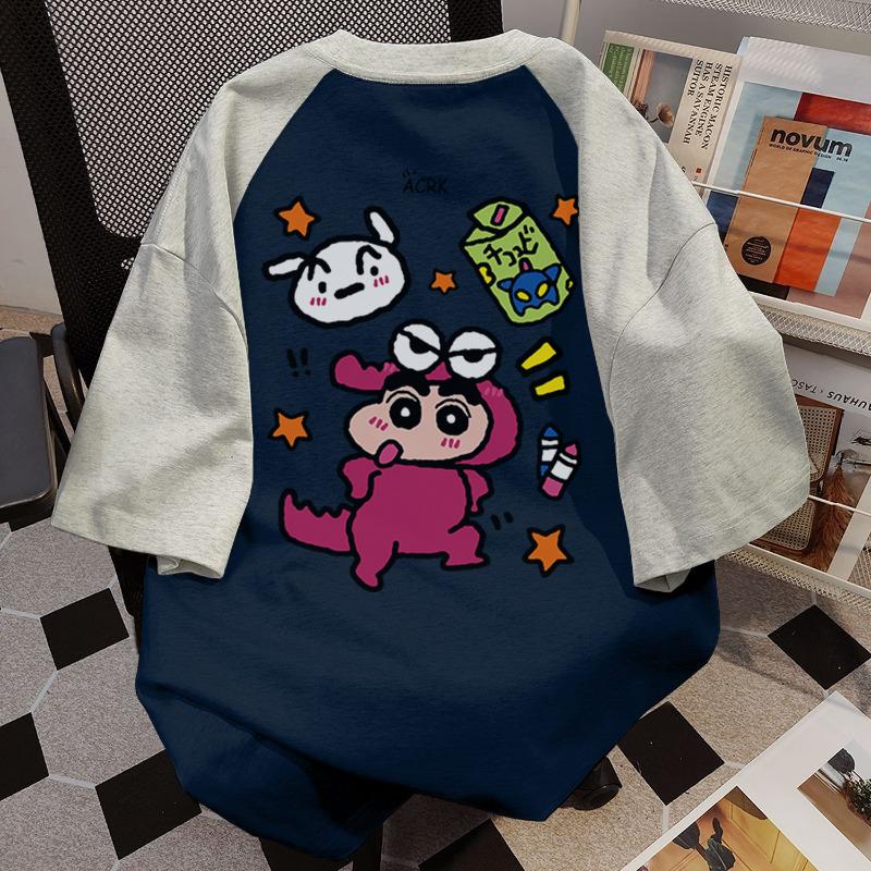 Product Introduction of 100% cotton sweet cute crayon small new, printed couple oversize top women 9