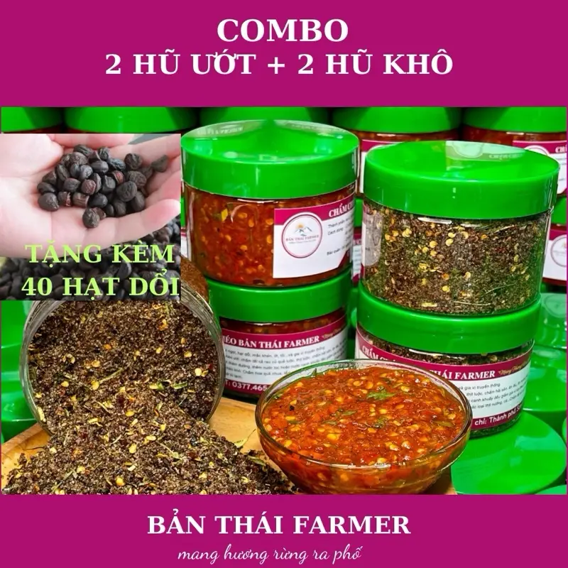 Combo 4 Lọ chẩm chéo (02 lọ ướt 350gr + 02 lọ khô 250gr) Tặng 40  Hạt Dổi - Chuẩn dã tay thủ công 12 Vị