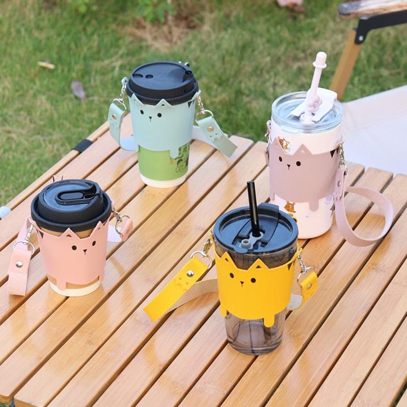 Product Introduction of Portable PU Leather Water Mug Tumbler Holder Pouch Cute Cat Design Anti scalding Handheld Cup Sleeve Outdoor Hand-held Milk Tea Cup Cover 9