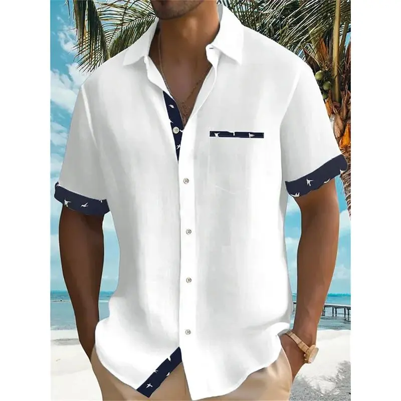 2023 Summer New Men's Aloha shirt Casual Fashion Street High Quality Short Sleeve Beach Holiday Party Men's Pocket Solid Shirt Top Menswear Lingerie Tropical Chainsaw